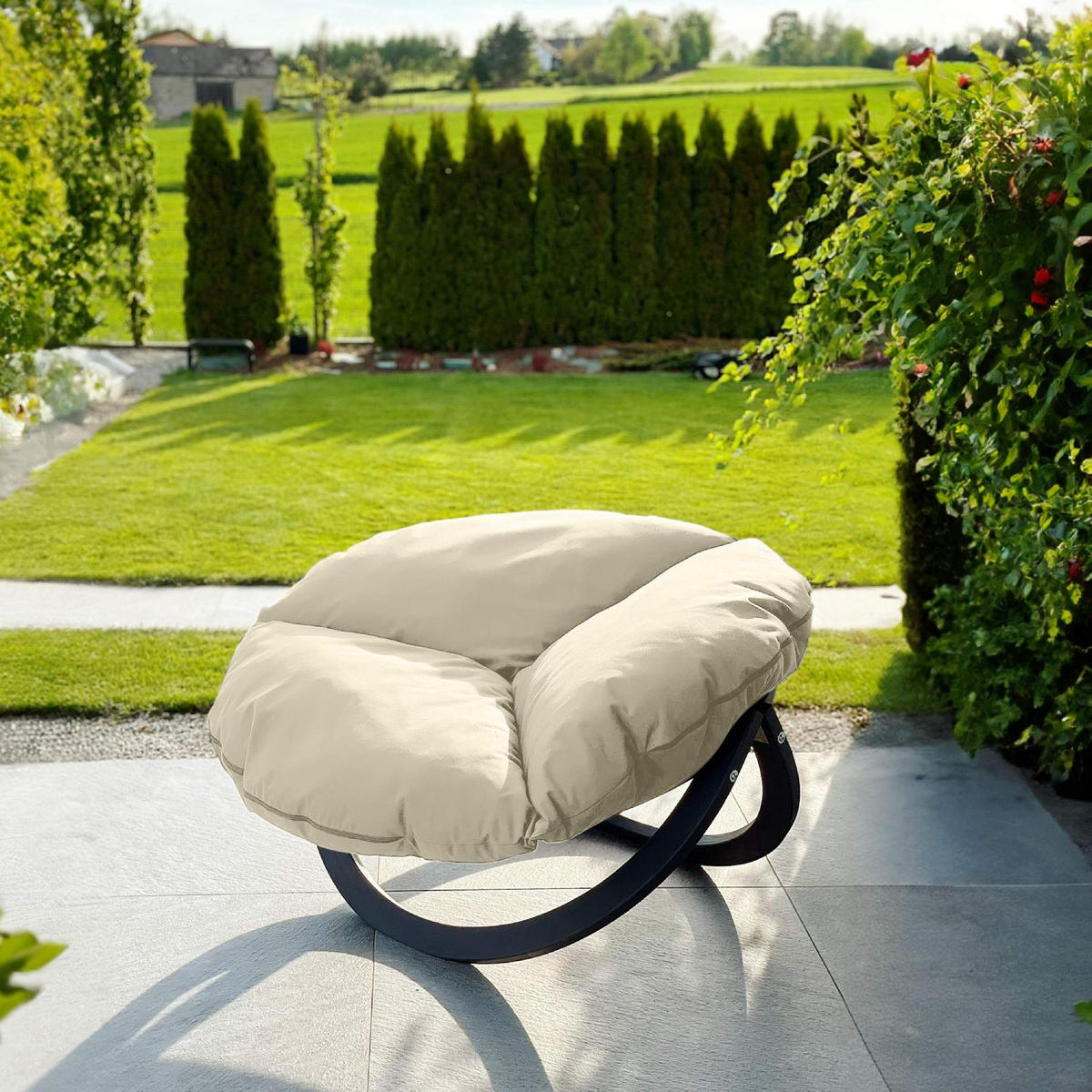 GARTENSESSEL GEKKO ,Creme|Anthrazit - Anthrazit/Creme, Holz/Textil (119/65/100cm) - KONSIMO®