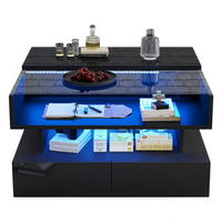 COUCHTISCH Couchtisch mit Liftfunktion und LED App Steuerung, Glas Design Hochglanz Stauraum multifunktional - Schwarz, Glas/Holzwerkstoff (80/80/45cm) - EVRYAE