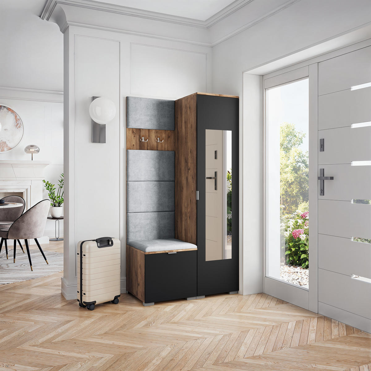 GARDEROBENSCHRANK VIRA 95/181/51 cm Modern Eichefarben - Eichefarben/Hellgrau, Holzwerkstoff (95/181/51cm) - MASSENO