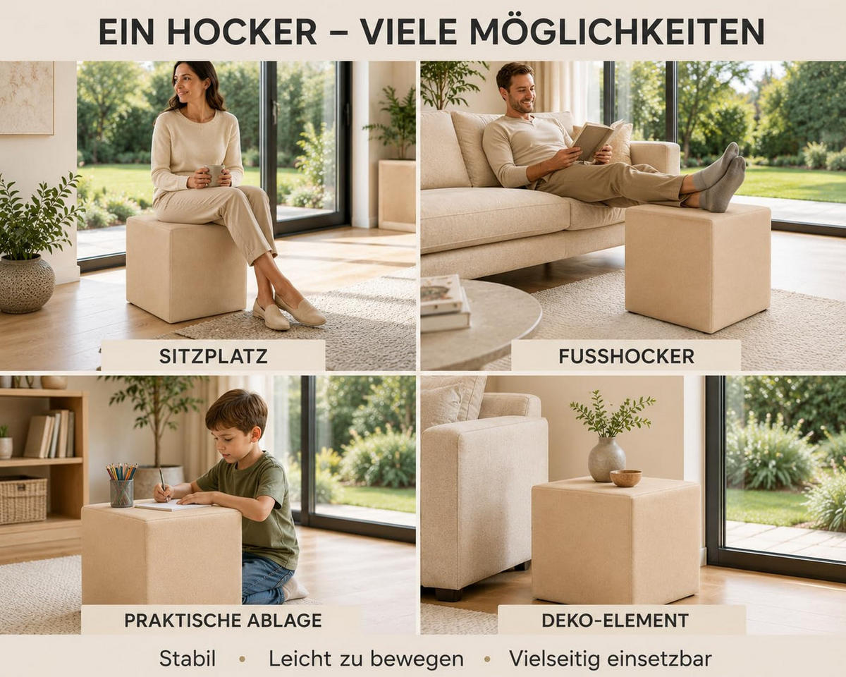 SITZWÜRFEL / Siège Pouf - Beige, 40X40X40 Cm, Assise Rembourrée, Confortable Pour Salon, Chambre Ou Bureau - Beige, Textil (41/41/40cm) - Best For Home