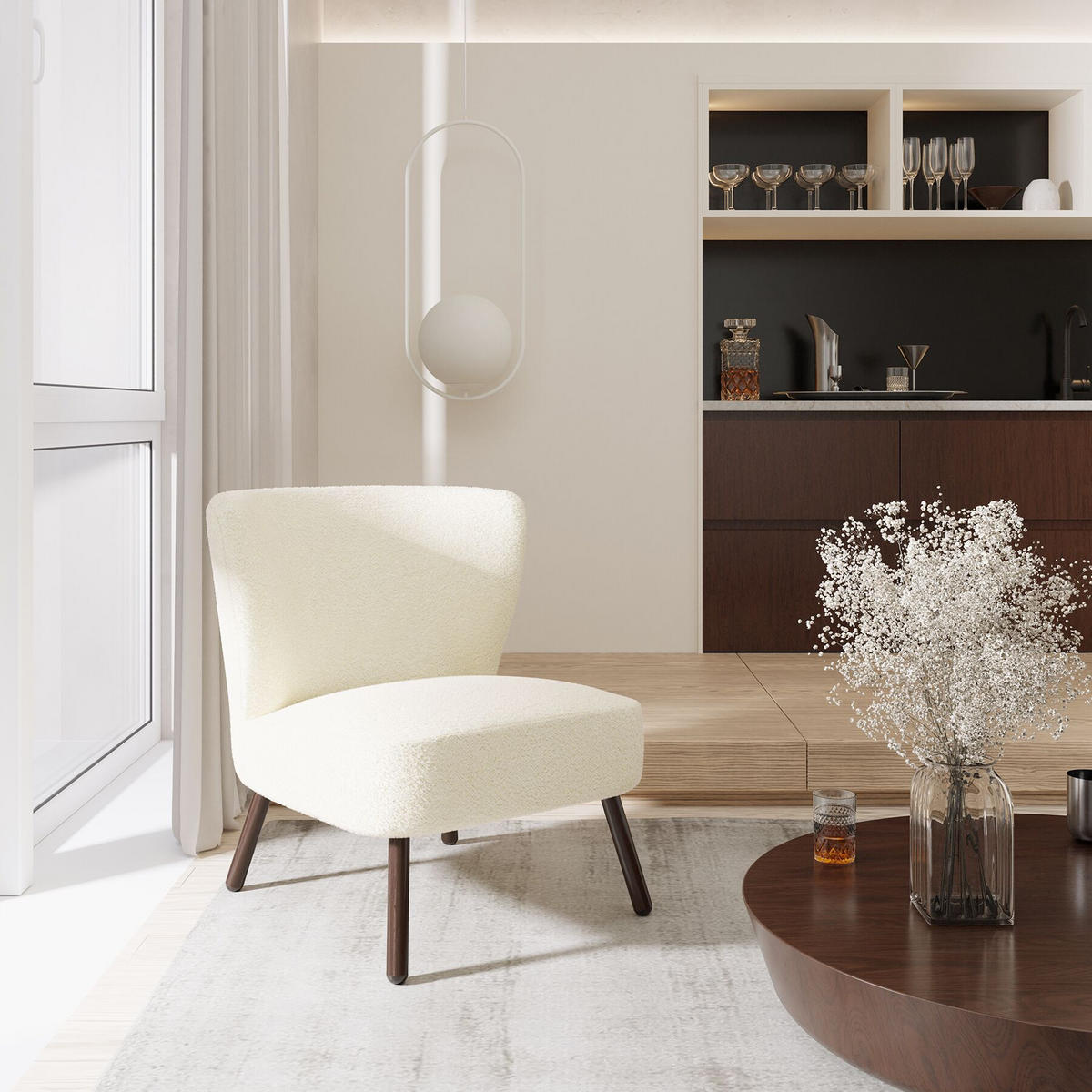 COCKTAILSESSEL Teddy Robina, 61 x 68 x 69 cm,Bouclé off-white - Weiß, Kunststoff (61/69/68cm) - tectake