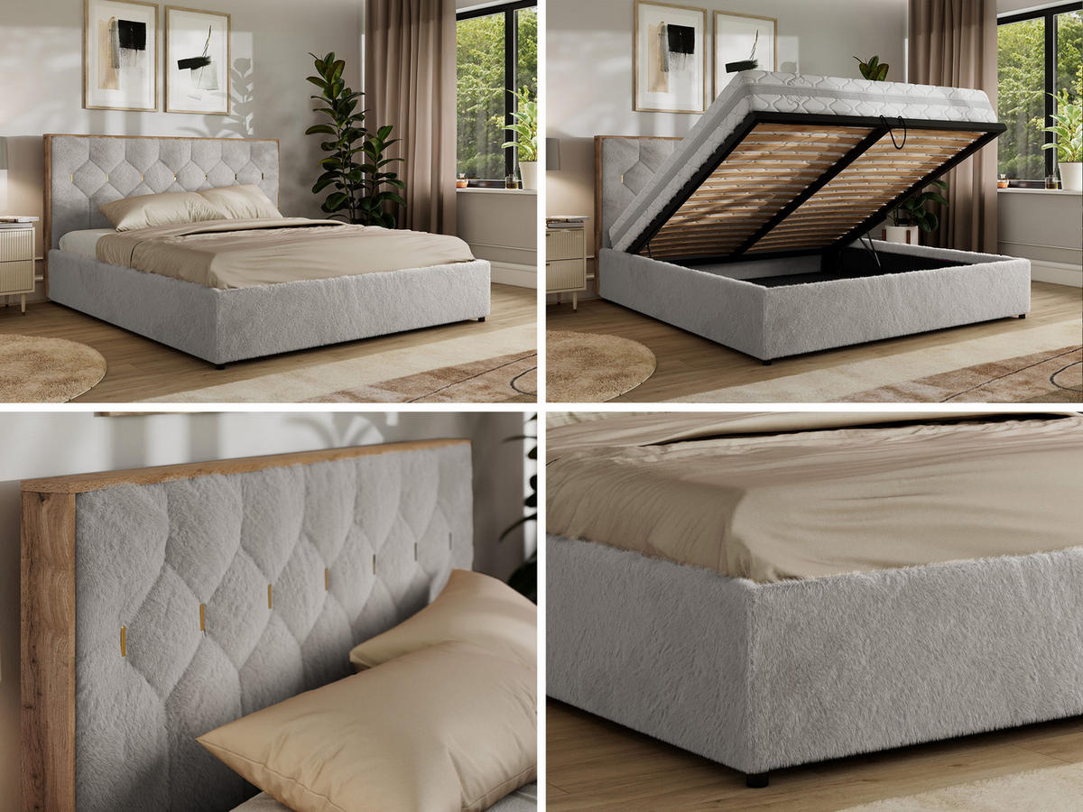 POLSTERBETT LARINO CLASSIC 180/200 - Hellgrau Plüsch - ohne Matratze - Hellgrau, Textil (180/200cm) - MKS