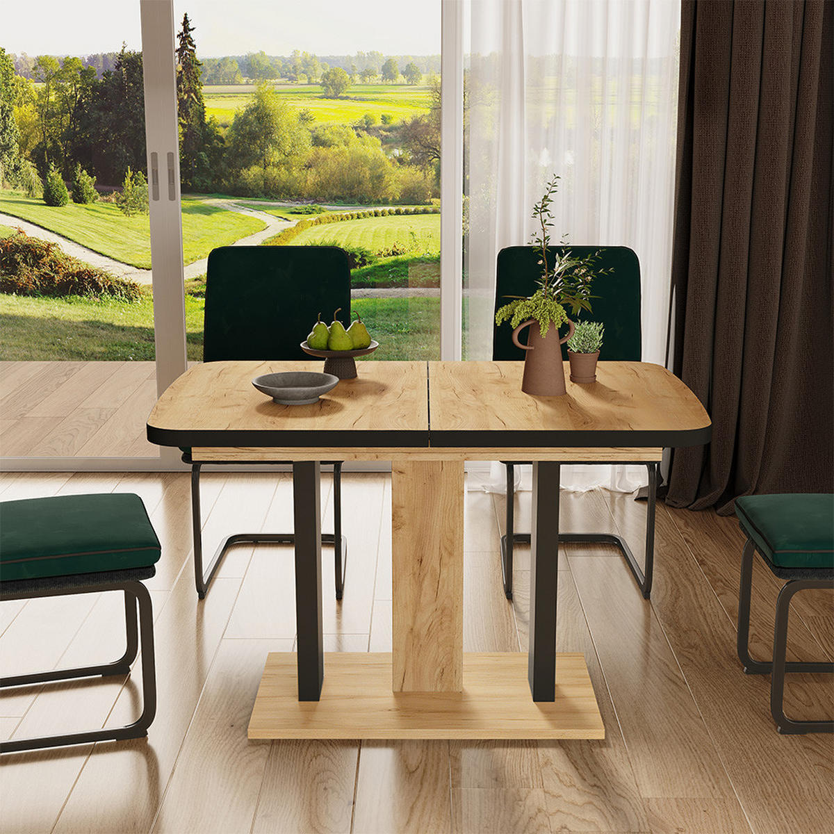 ESSTISCH Fenaro Schwarz/Eiche 120 x 80 cm 2 Teile - Eichefarben/Schwarz, Holzwerkstoff (80/120/77.3cm) - Vicco