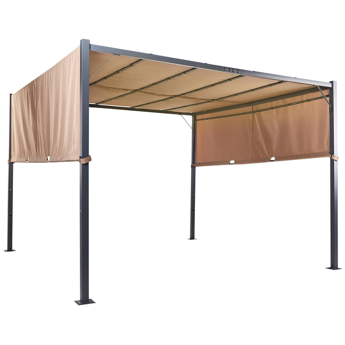 PERGOLA mit LED-Beleuchtung Stahl braun 310/310 cm Parga - Schwarz/Braun, Metall (310/215/310cm) - Beliani