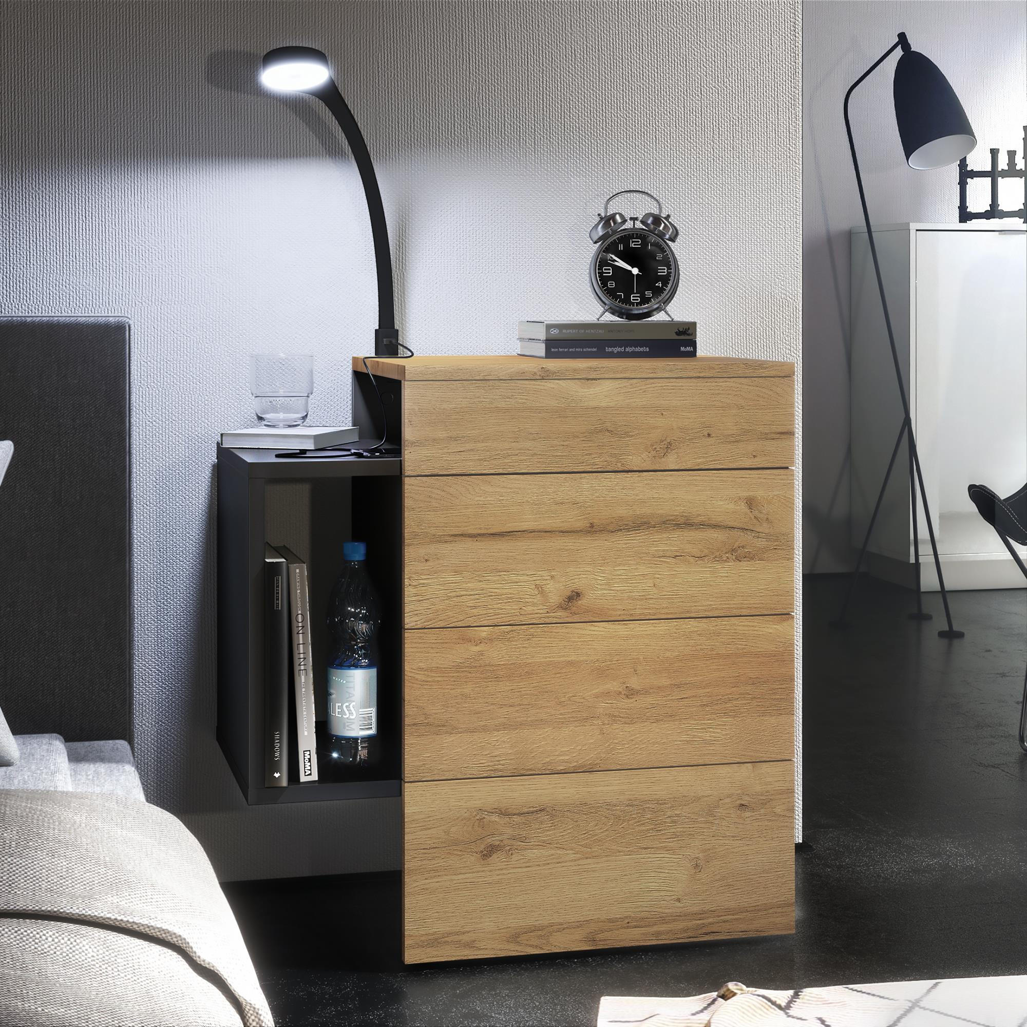 NACHTTISCH Queens Front in Eiche Natur - Eichefarben, Holzwerkstoff (60/63/36cm) - Vladon