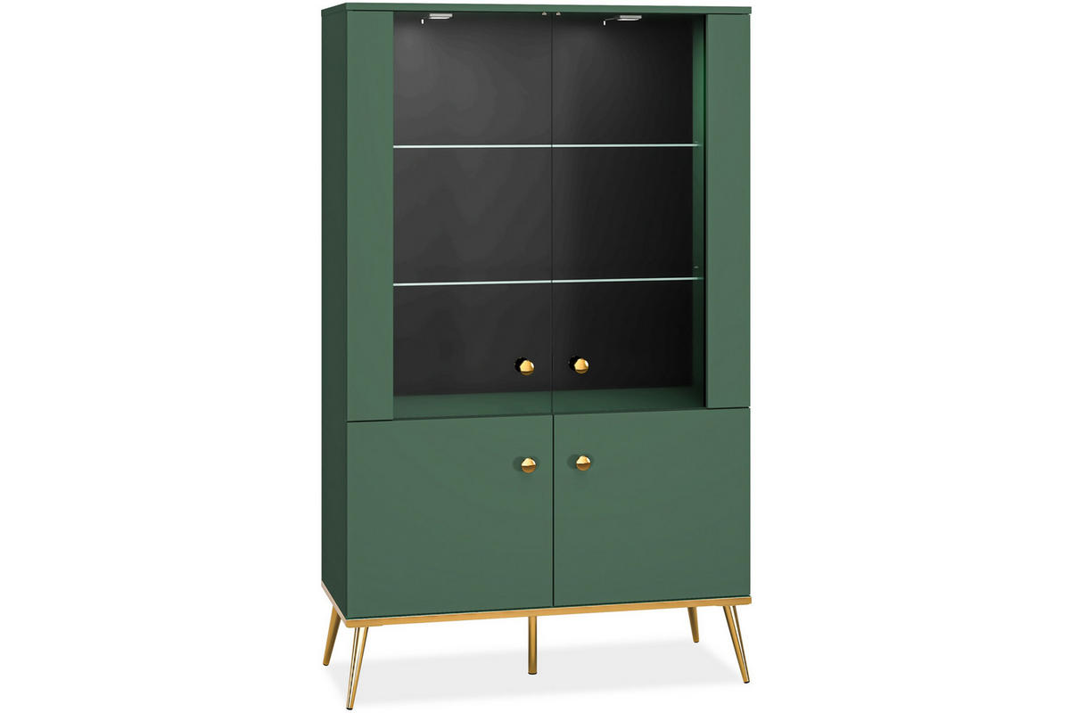 VITRINENSCHRANK ARICIA mit Glaseinlegeböden, Grün - Grün, Holz (92/152/40cm) - KONSIMO®