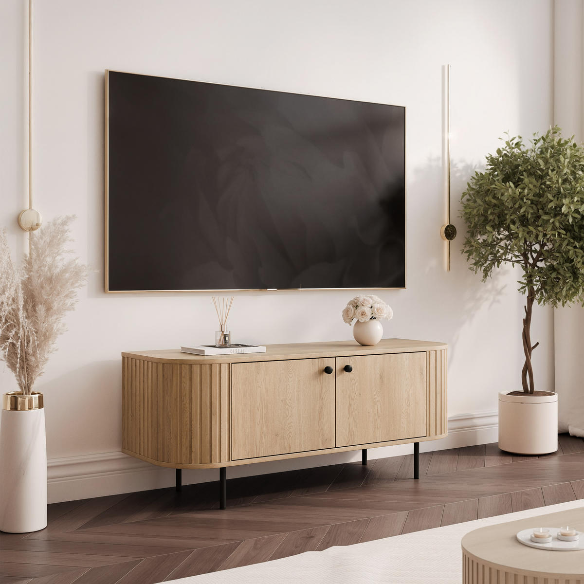 TV-LOWBOARD OVALINE stehend, 123 cm Cremona-Eiche - Eichefarben, Holzwerkstoff/Metall (123/50/42cm) - Idohome