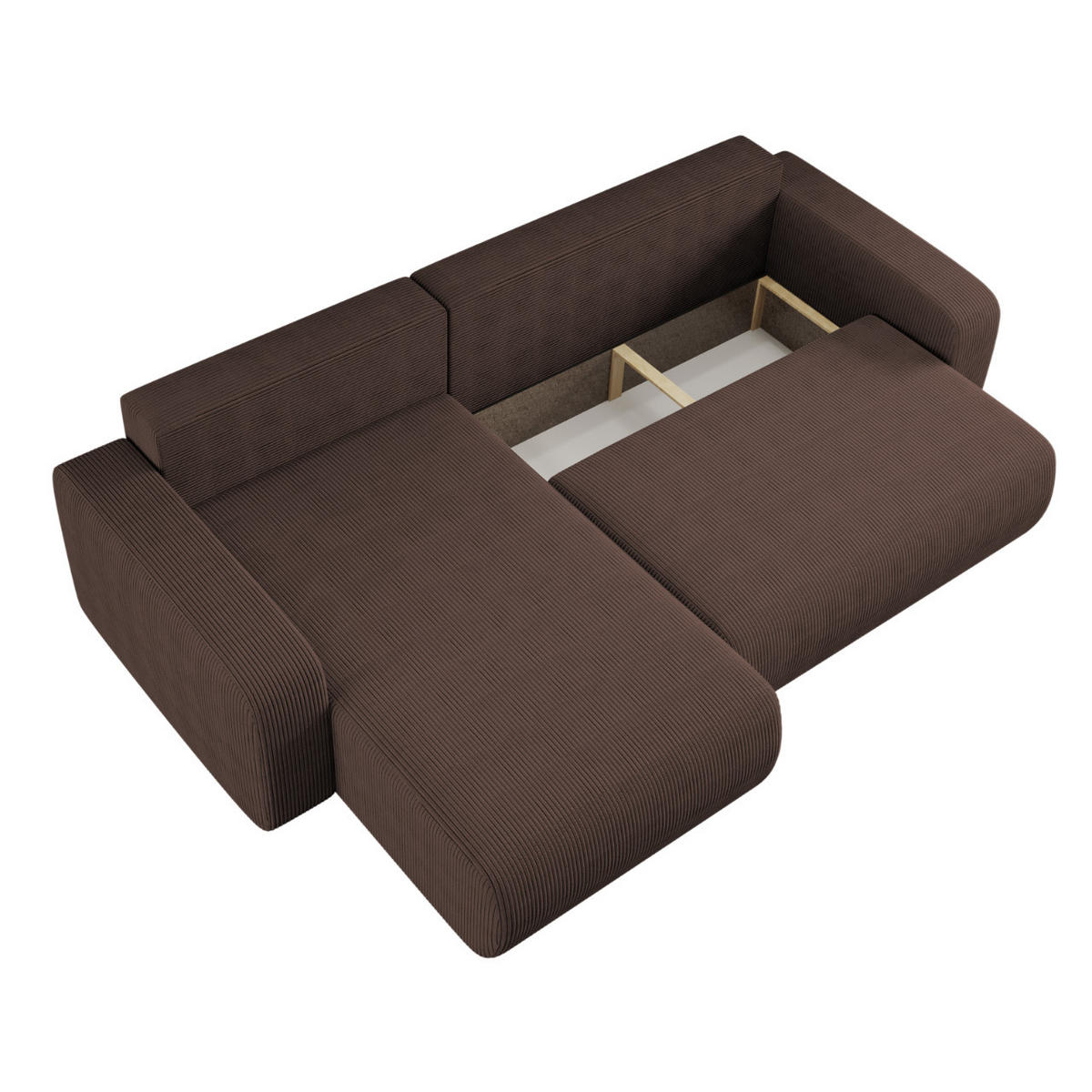 SCHLAFSOFA MILANO XL und bettkasten stoff Poso Dicker Cord Braun Links - Braun, Holz (274/82/145cm) - Kaiser Möbel