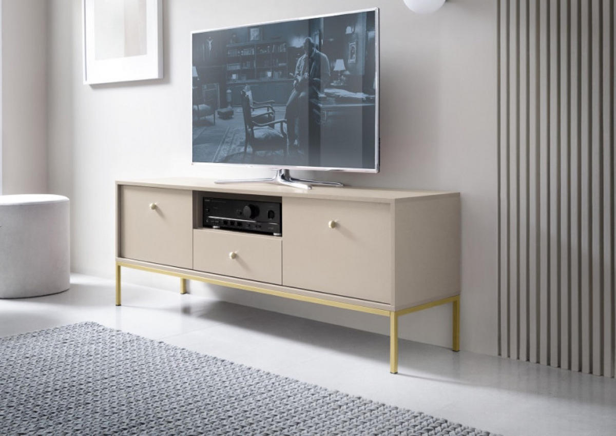 TV-LOWBOARD Beige Monako Mit Goldfarbenem Gestell Mit Regalen - Beige, Holzwerkstoff (153.4/56.2/39cm) - Sepro Meble