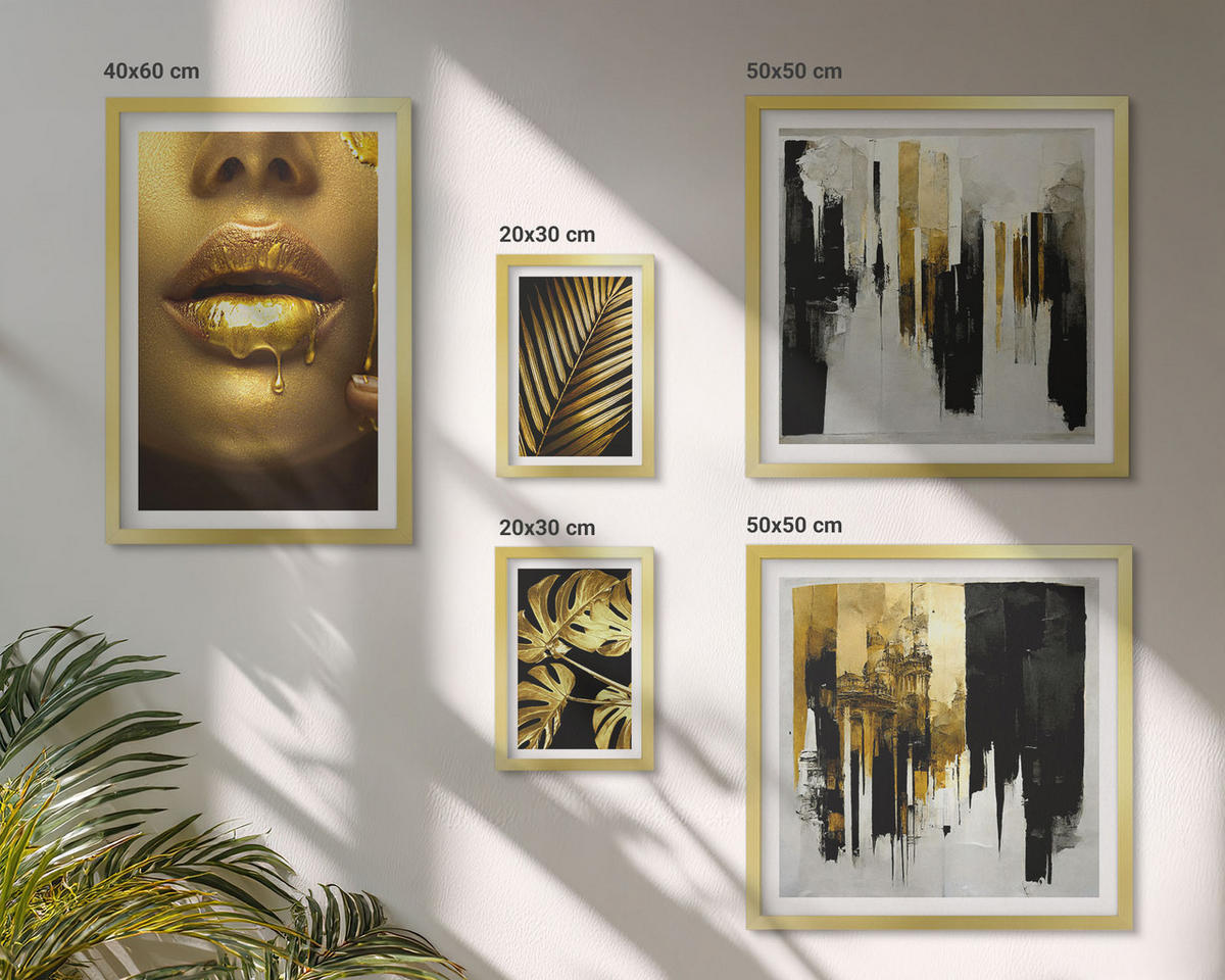WANDBILDER 5er Set - 50x50 cm & 20x30 cm & 40x60 cm Goldrahmen - Sonnenuntergangsbrücke Landschaft - Goldfarben, Kunststoff (40/60cm) - ArtPrintCave
