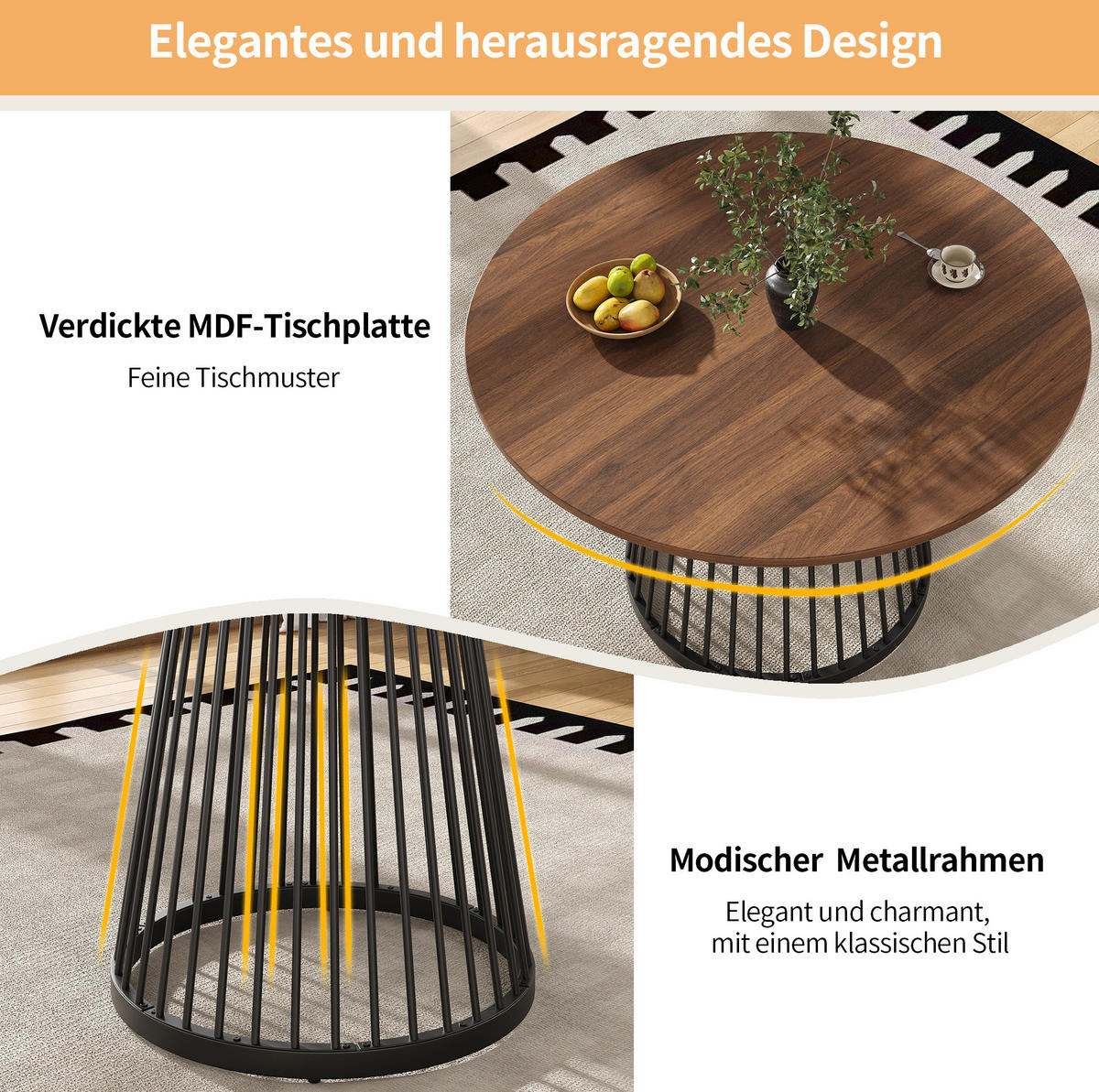 ESSTISCH 80/80/76 cm in Walnussfarben/Schwarz mit Metallgestell - Braun, Holzwerkstoff (80/80/76cm) - Flora Grace