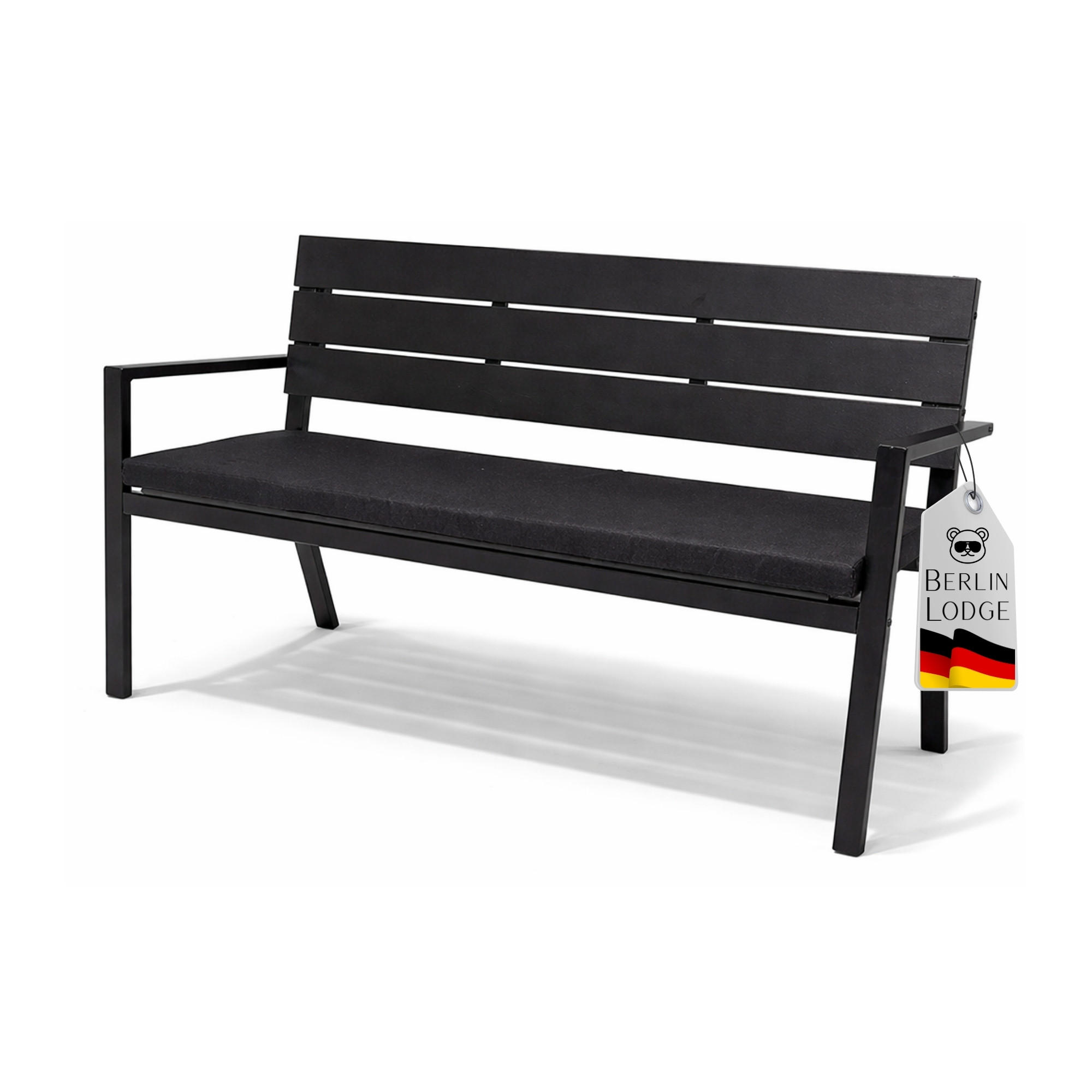 GARTENBANK MALLORCA mit Sitzkissen in Holzoptik 3-Sitzer 77x128x44cm Schwarz - Schwarz, Kunststoff/Metall (128/77/44cm) - BERLINLODGE