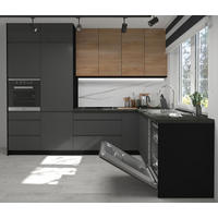 WINKELKÜCHE Avellino schwarz / Acryl graphit matt & Pembroke - schwarz matt, Arbeitsplatte District Dark 301,8 / 231,8 / 243cm 10-teilig - Graphitfarben/Braun, Holzwerkstoff (302/243/232cm) - Feldmann-Wohnen