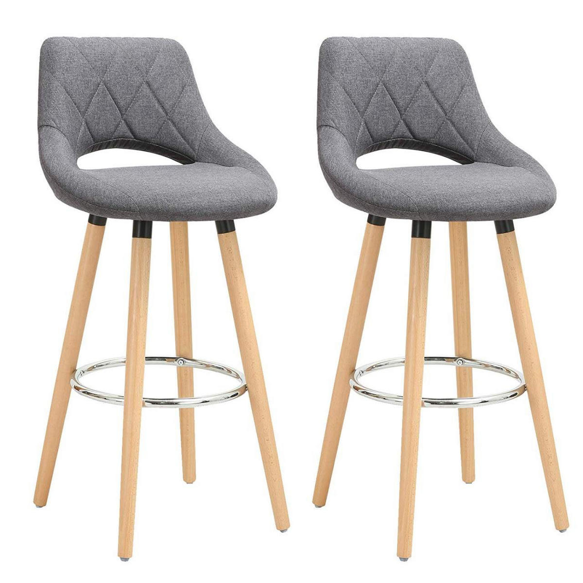 BARHOCKER 2er Set, aus Leinen, Holzgestell, Dunkelgrau - Dunkelgrau/Buchefarben, Holz/Textil (43/91/43cm) - Woltu