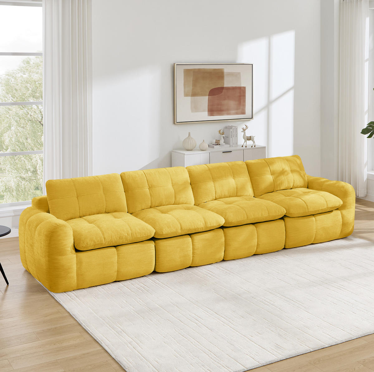 SOFA 334/97/68 cm in Gelb aus Chenille mit hoher Belastbarkeit - Gelb, Textil (97/68/334cm) - Flora Grace