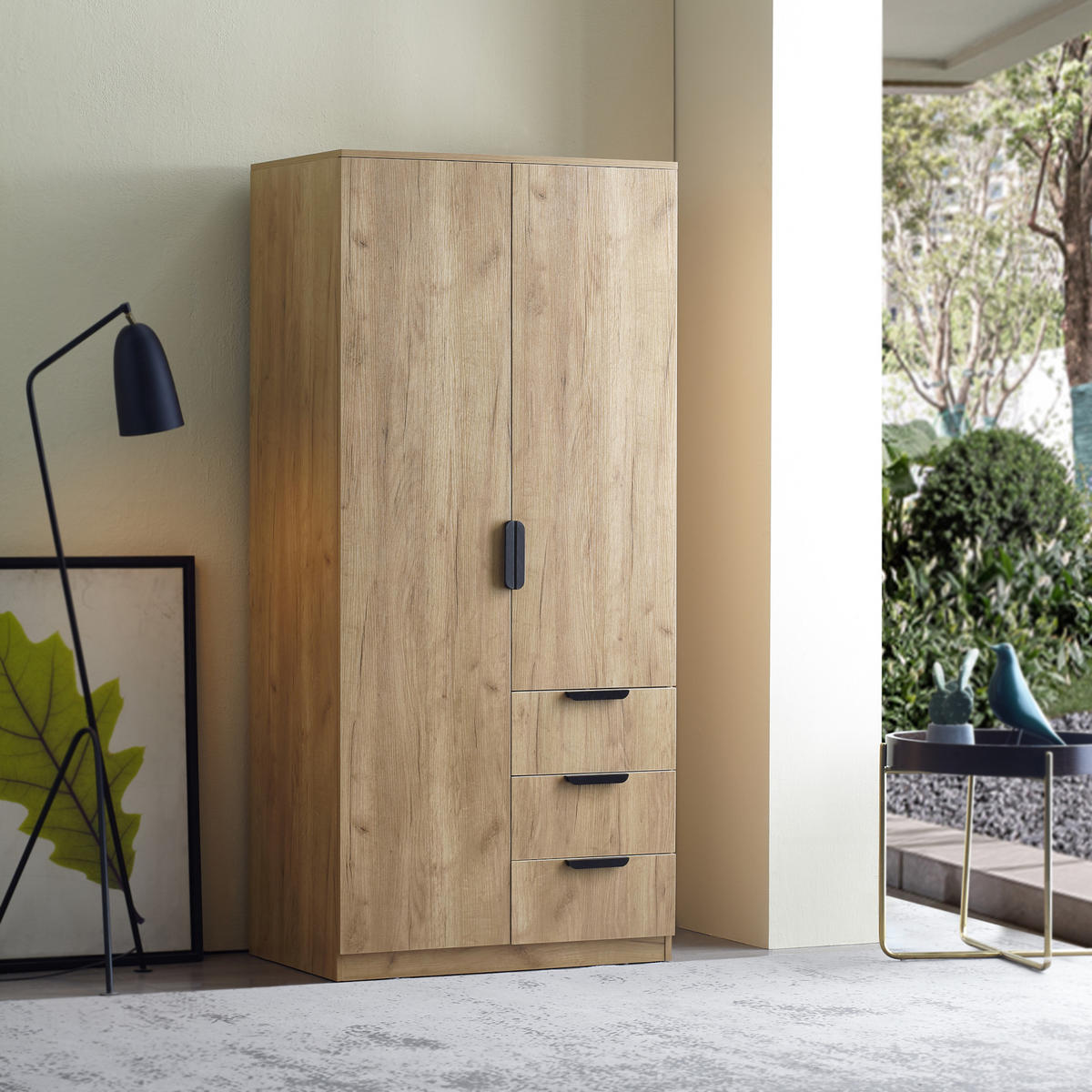 KLEIDERSCHRANK Eiselfing - Eichefarben, Holzwerkstoff (80/176/52cm) - [en.casa]