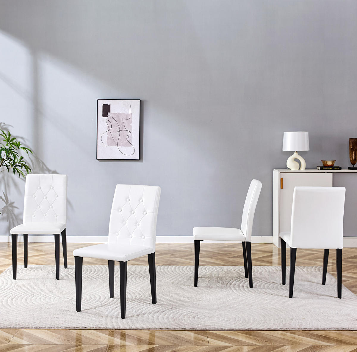 ESSZIMMERSTUHL 4er-Set 89 cm PU Weiß mit Metallbeinen Schwarz - Weiß, Metall (46/89/42cm) - Meubliv