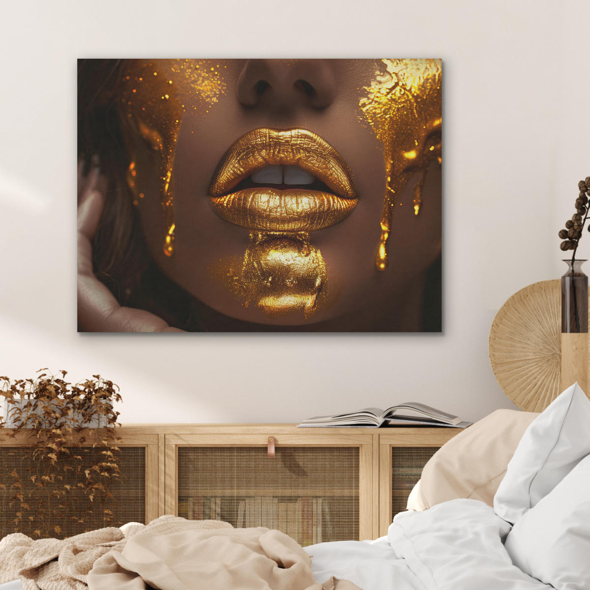 AKUSTIKPANEEL Frau - Gold - Luxus - Porträt 80x60 cm - Goldfarben, Textil (80/0.9/60cm) - MuchoWow