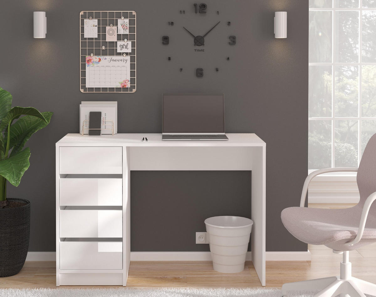 SCHMINKTISCH weiß Hochglanz 110 cm, Kosmetiktisch mit Schubladen und Spiegel - Weiß, Holzwerkstoff (110/145/48cm) - Inn.Furn