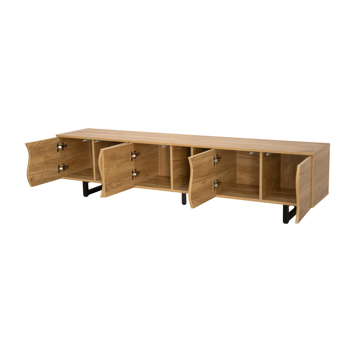 TV-SCHRANK aus MDF und Holzwerkstoff 191x38x46,5 cm Natur mit Stauraum und offenen Fächern, geschwungene Türen - Hellbraun, Holzwerkstoff (191/46.5/38cm) - Modfu