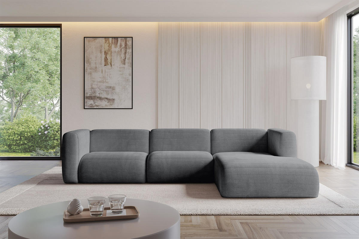 ECKSOFA Ottomane Rechts MIRA-L2 318x179x89 Dunkelgrau Cord - Dunkelgrau/Schwarz, Holzwerkstoff/Kunststoff (318/179cm) - ALTDECOR