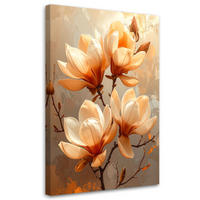 LEINWANDBILDER, Orangefarbene Magnolien in warmem Licht - Beige, Textil (80/120cm) - Feeby