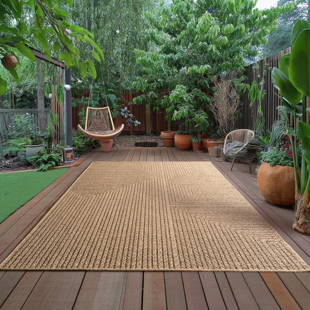 TEPPICH In-/Outdoor Jute-Optik Flachgewebe Unicolor Polypropylen Beige Rechteckig 280x370 - Beige, Textil (280/370cm) - KADIMA DESIGN