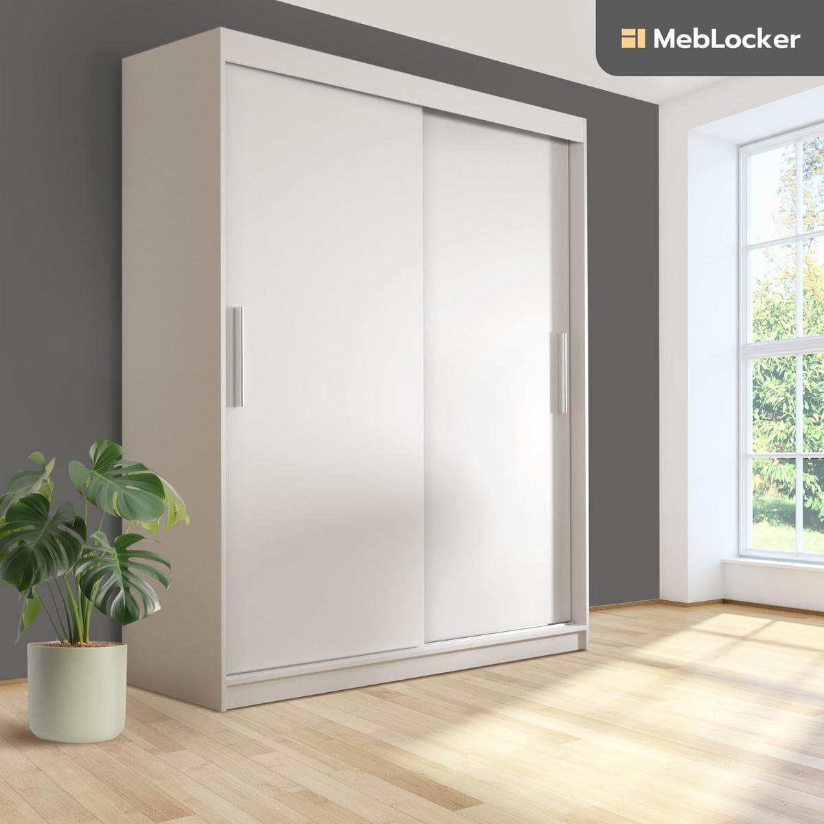 SCHIEBETÜRENSCHRANK Weiß - Weiß, Holzwerkstoff (215.5/180/59cm) - MebLocker