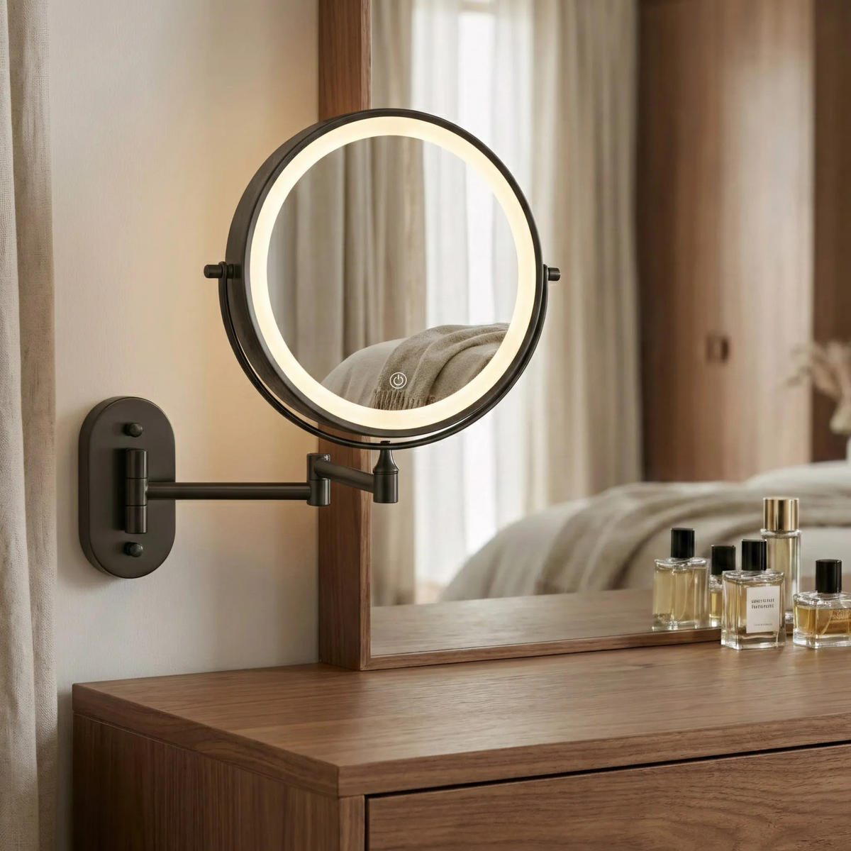 SPIEGEL Rea Led Glow Black - Schwarz, Glas (43/30/3cm) - REA