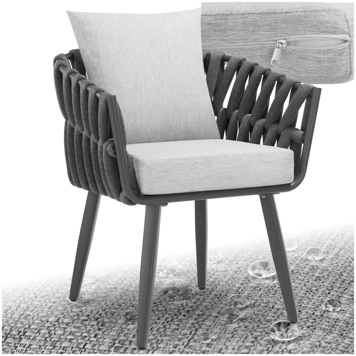 STUHL Lugano im Rope-Design,Aluminium anthrazit,61 x 60 x 73 cm - Dunkelgrau/Anthrazit, Kunststoff/Metall (62.5/75/65.5cm) - tectake