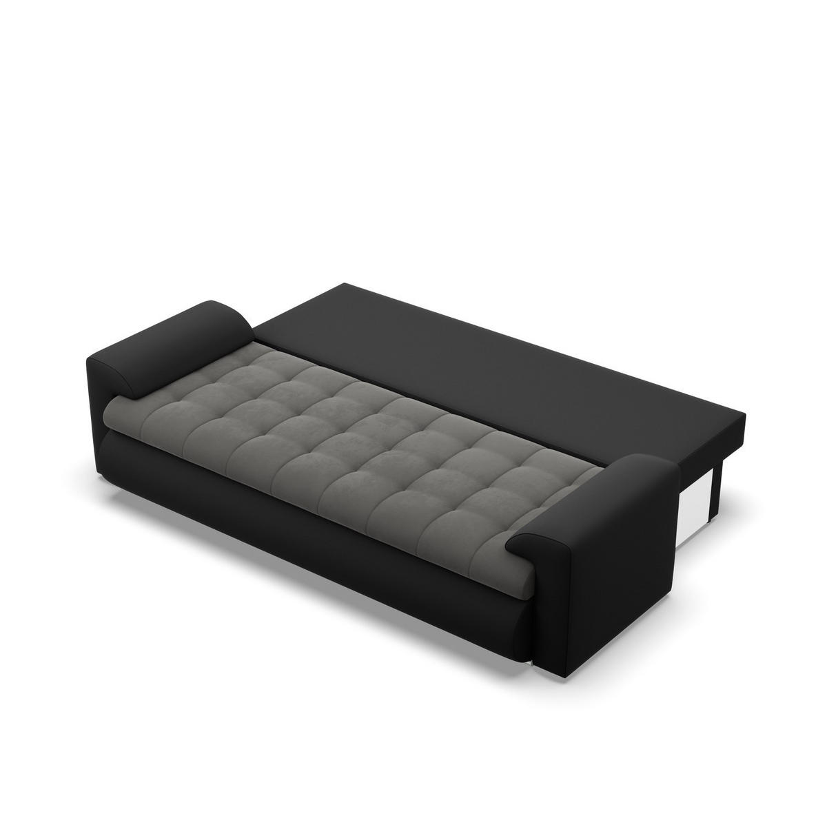 SOFA 3-SITZER MIT SCHLAFFUNKTION FORESTA, Dunkelgrau + Schwarz - Dunkelgrau/Schwarz, Textil (222/92/96cm)