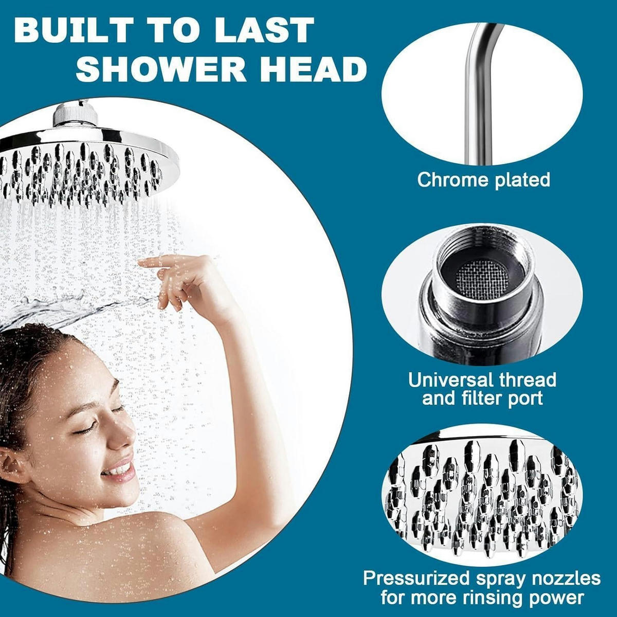 REGENDUSCHE Set 360° verstellbar 15x9 cm verchromt - Silberfarben, Metall (9/12.7/15cm)