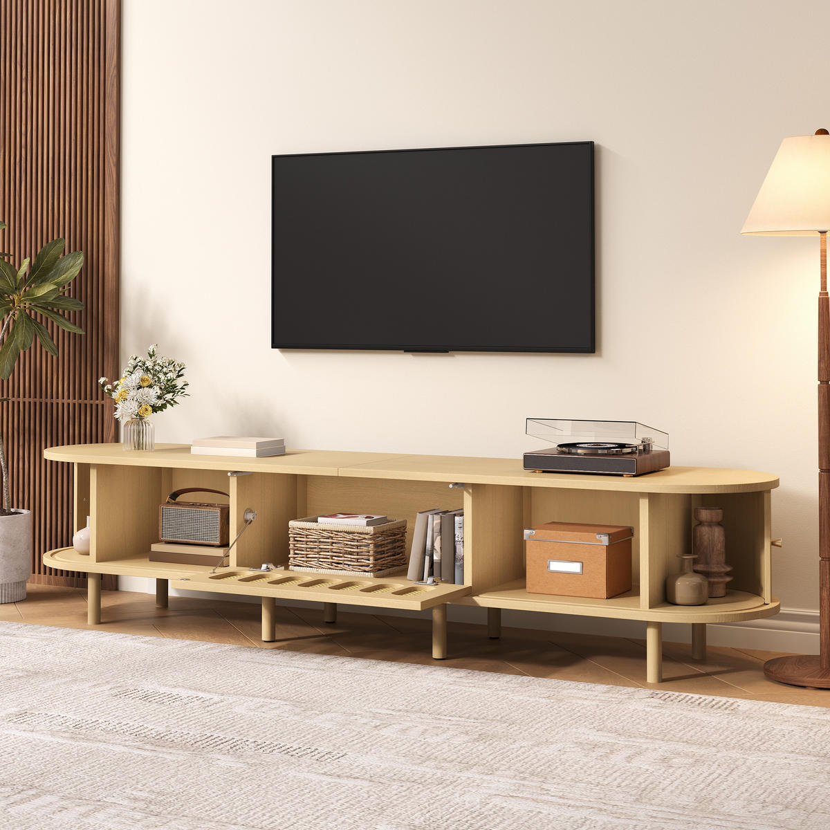 LOWBOARD DE-40410 Klapptür mit Rattan-Design und Rolltüren Helle Holzfarbe - Naturfarben, Holzwerkstoff (180/40/40cm) - ComfortXL