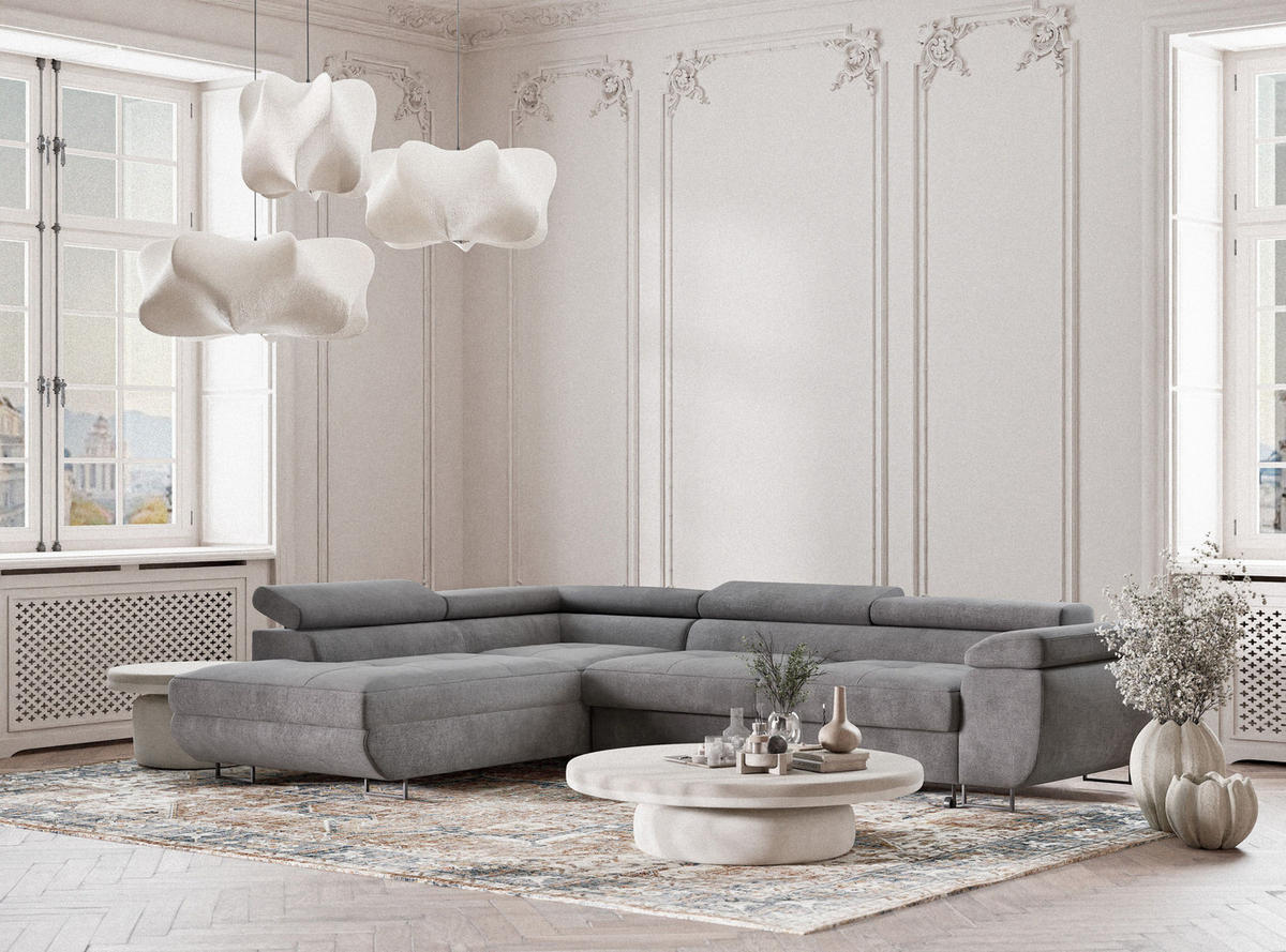 ECKSOFA Concord Grau Chenille-Stoff - Rechts Seite - Schwarz/Grau, Holz/Holzwerkstoff (203/277cm) - Maison de Reve