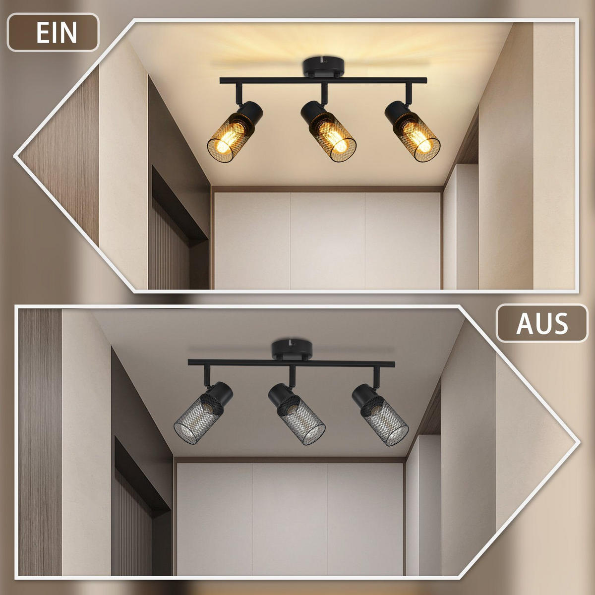 DECKENLEUCHTE Käfig 3-flammig 48/16/21 cm - Schwarz, Metall (48/16/21cm) - Nettlife