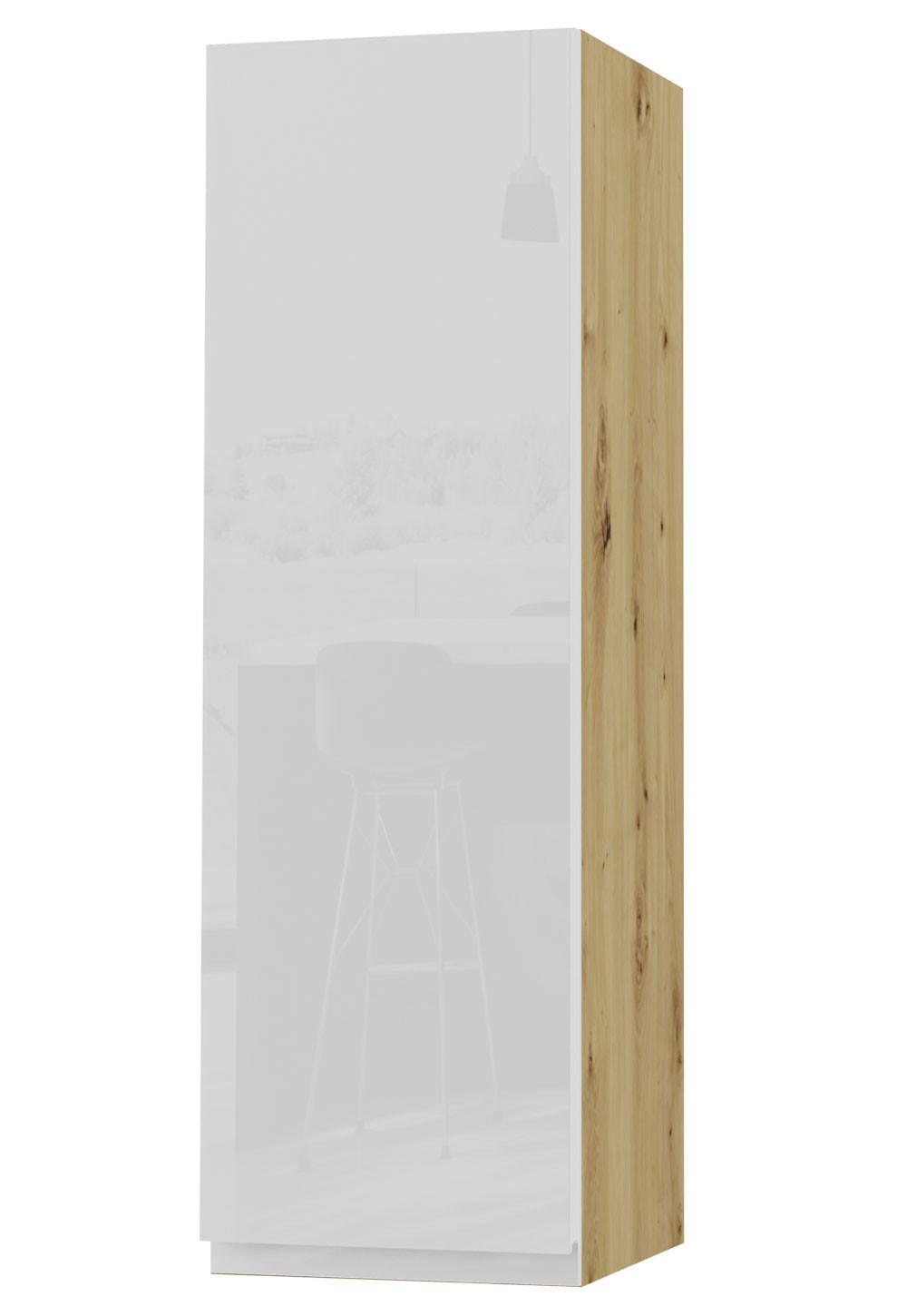 HÄNGESCHRANK Florence W4/30 Eiche Artisan / RAL 9003 signalweiß HG 30 / 32,5 / 96cm - Türanschlag rechts - Weiß Hochglanz/Eiche Artisan, Holz/Holzwerkstoff (30/96/32.5cm) - Feldmann-Wohnen