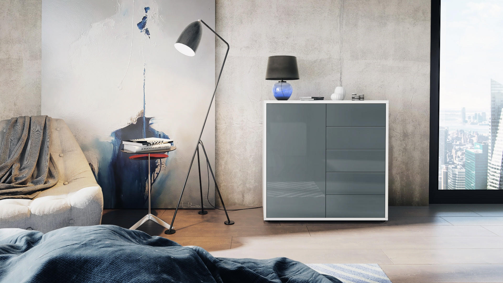 Vladon Kommode Grau 79x74x36 cm