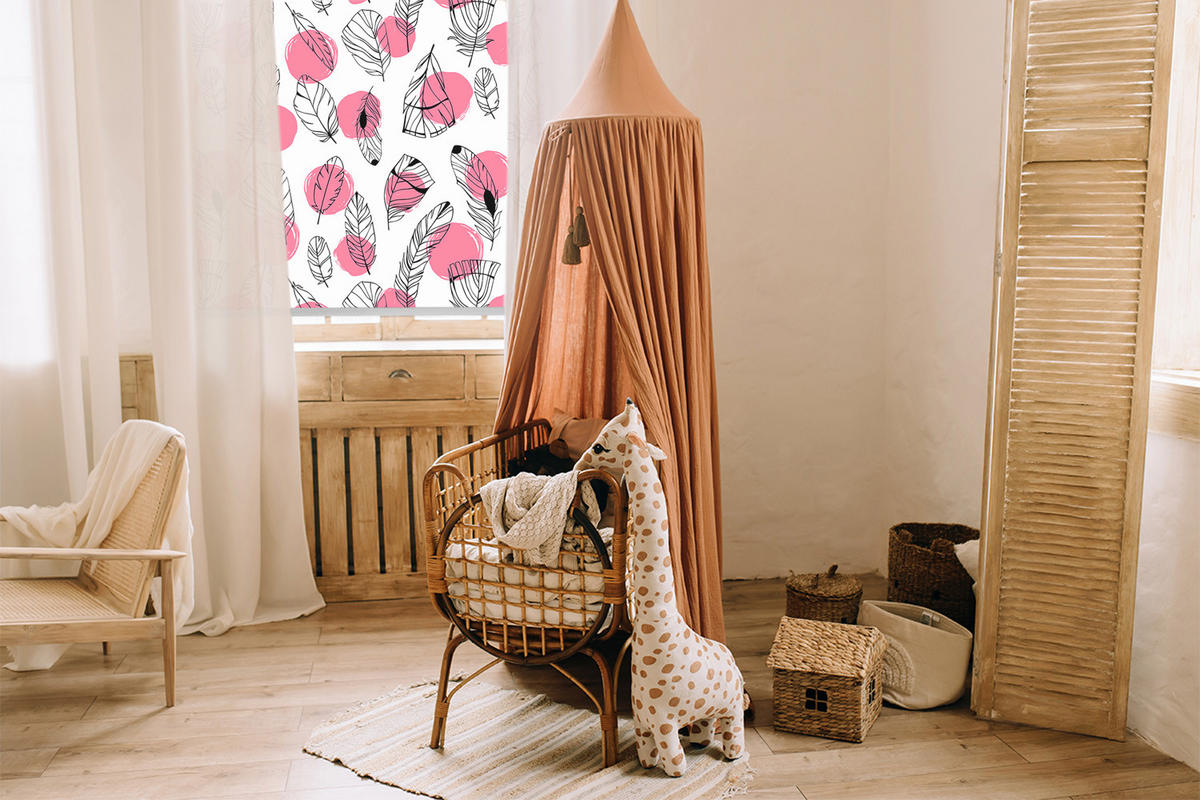 VNÚTORNÁ roleta - okenná roleta - roleta - 100x100 cm - Perie a ružové bodky - pink, plast (100/100/0.5cm) - TULUP
