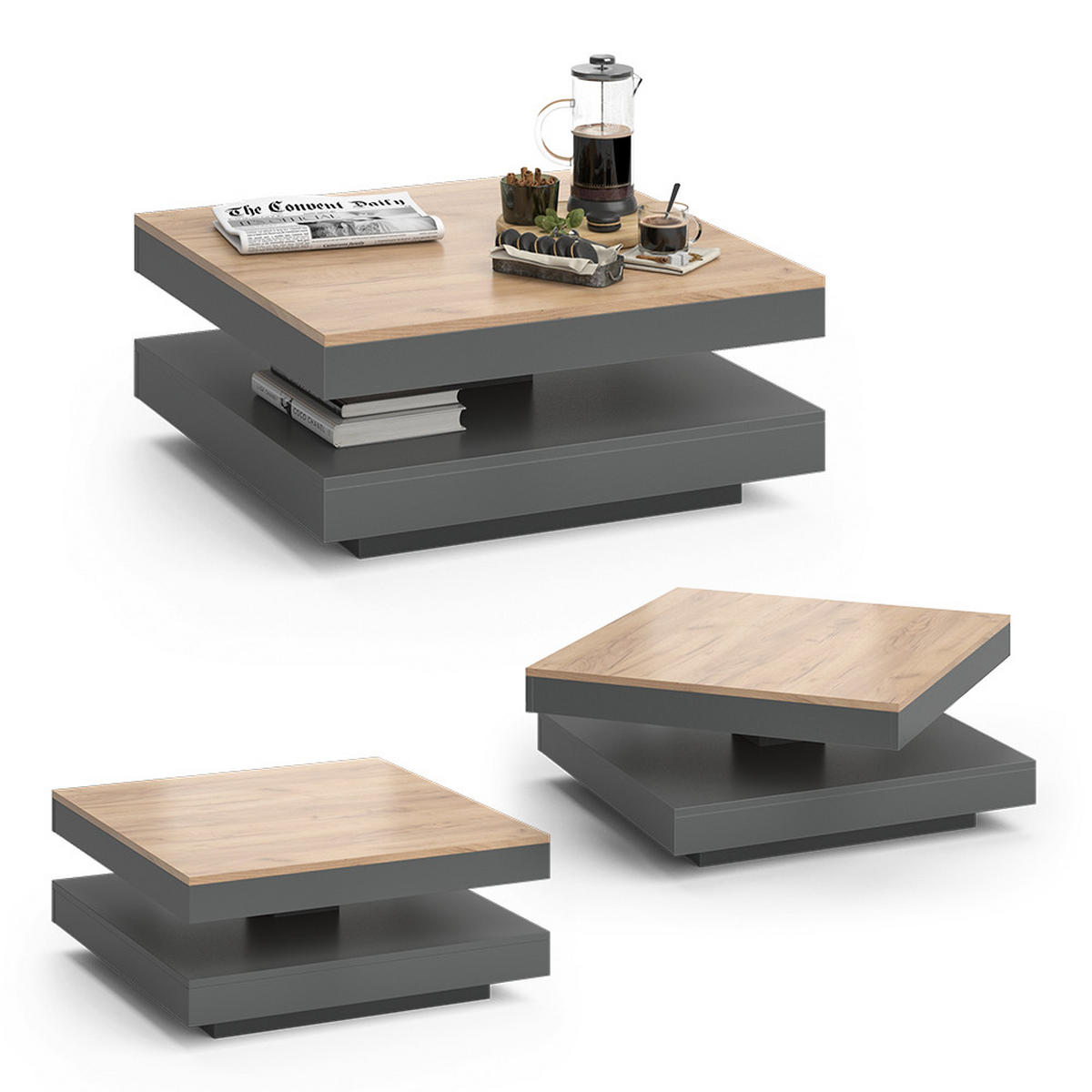 COUCHTISCH Elias Anthrazit 70 x 70 cm - Anthrazit, Holzwerkstoff (70/70/34cm) - Vicco