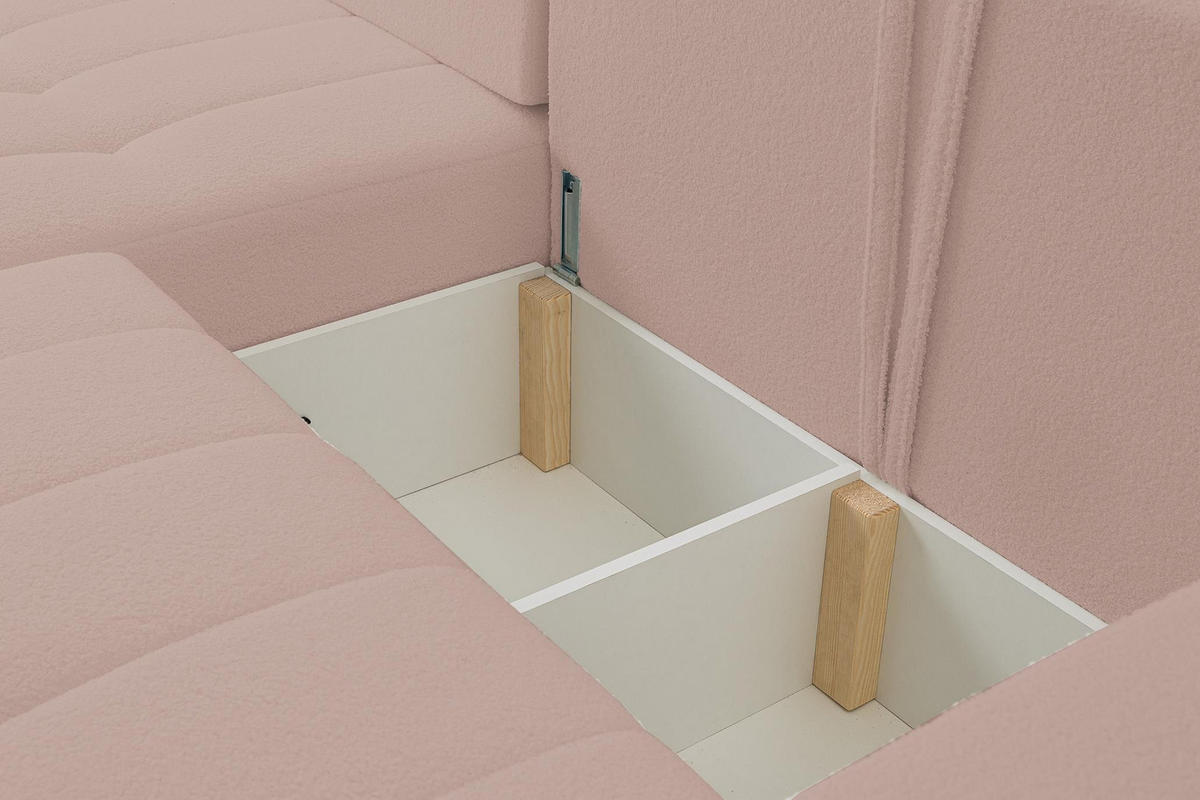 ECKSOFA Masina Beige, Schlafsofa aus Veloursstoff - Beige, Holzwerkstoff (245/143cm) - Bettso