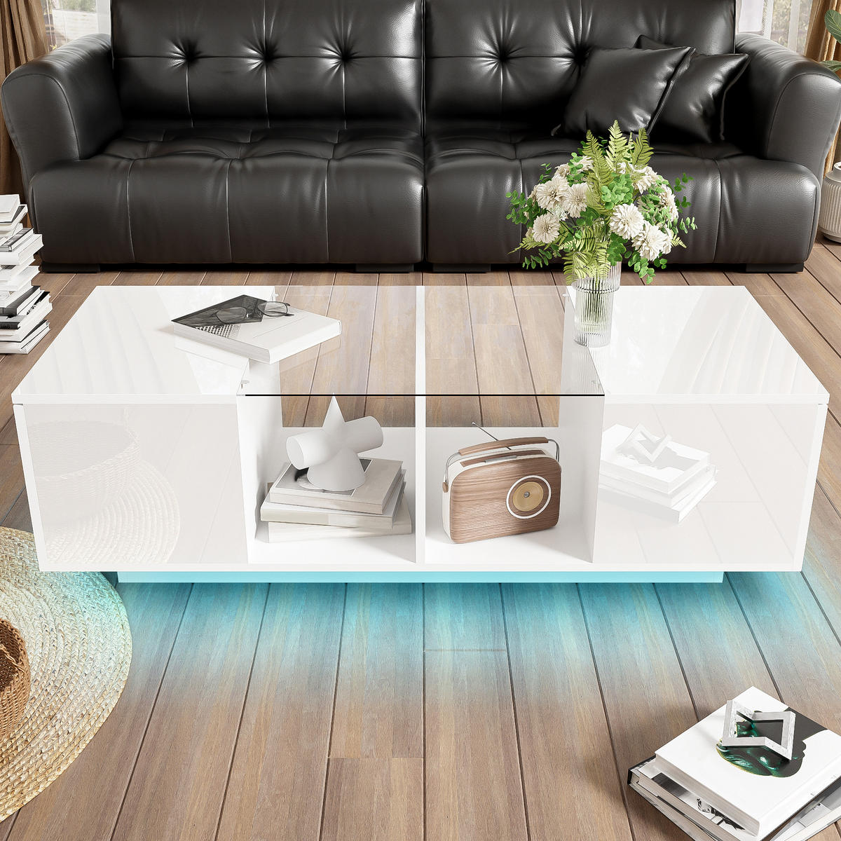 COUCHTISCH 120/50/38,5 cm Weiß Hochglanz mit LED-Beleuchtung - Weiß, Holzwerkstoff (120/50/38.5cm) - Korfee