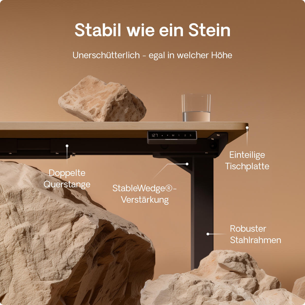 SCHREIBTISCH Elektrisch Höhenverstellbarer HomePro 120x60cm Schwarz/Eiche mit Memory-Funktion, Anti-Kollisions Technologie - Eichefarben/Schwarz, Holzwerkstoff (60/120/62cm) - Desktronic