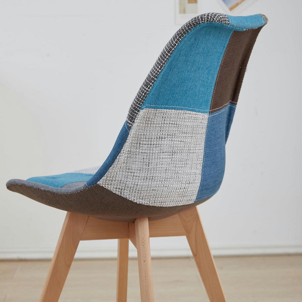 ESSZIMMERSTUHL 8-teiliges Set Patchwork Blau Stoff Massivholzbeine - Multicolor, Textil (49/83/42cm)