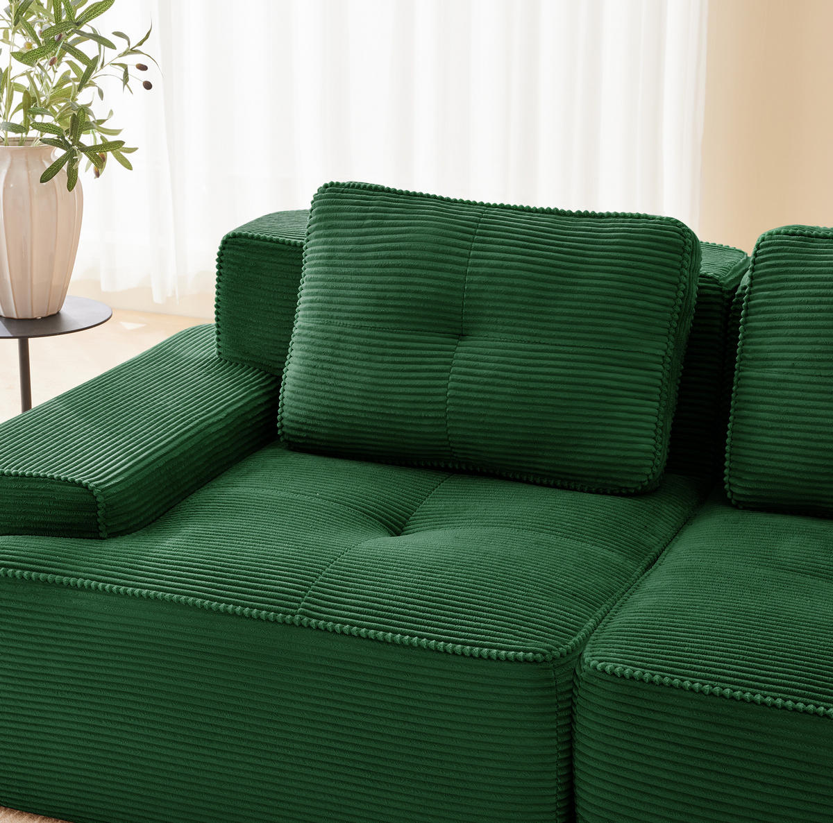 MODULÁRNÍ pohovka zelená z manšestru s hlubokým sezením a měkkým komfortem - zelená barva, textil (104/69/204cm) - OKWISH