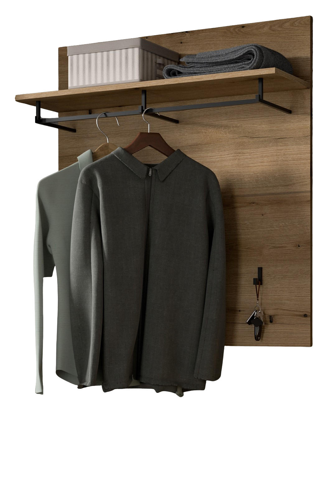 GARDEROBENPANEEL Evoke Eiche 90 cm, Flurgarderobe mit Kleiderstange - Eichefarben, Holzwerkstoff/Metall (90/98/27cm) - Inn.Furn