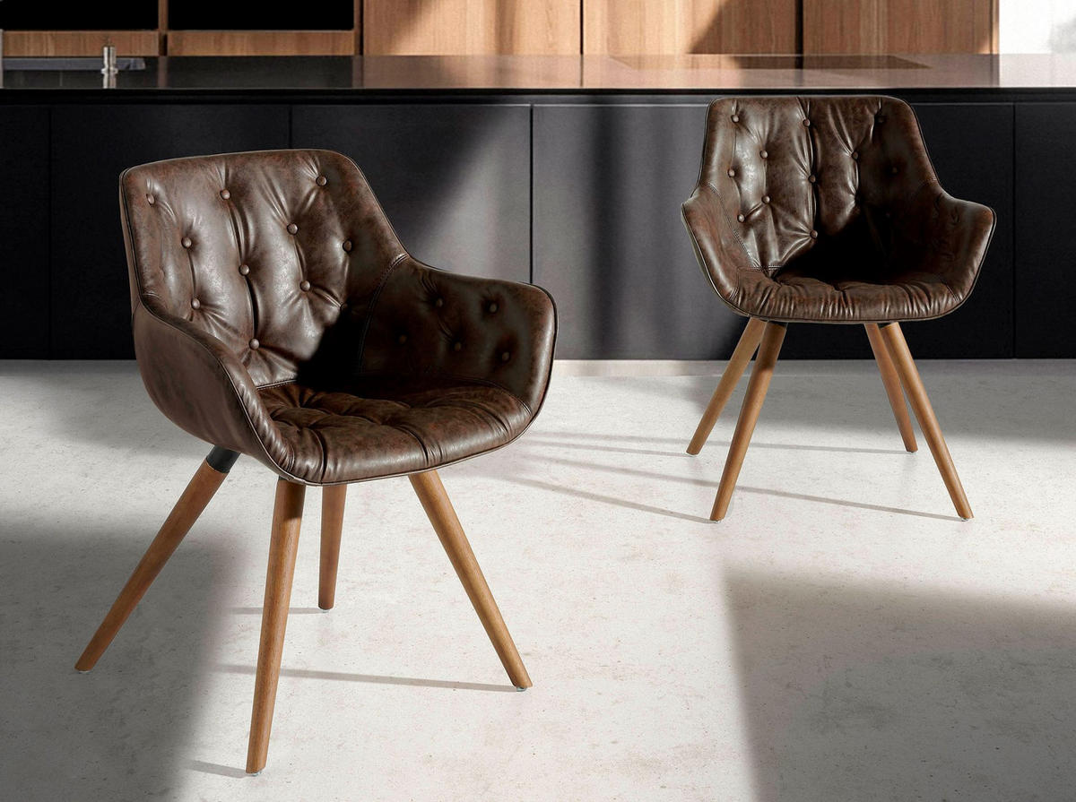 ARMLEHNENSTUHL Leder schokoladenbraun - Kastanienfarben/Dunkelbraun, Leder/Holz (65/78/46cm) - ANGEL CERDA