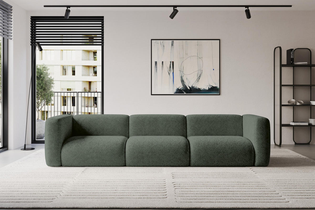 MODULÁRNÍ pohovka MIRA-S2, 3místná, 319 × 89 × 70 cm, zelená, velur - černá/zelená barva, kompozitní dřevo/textil (319/70/89cm) - ALTDECOR