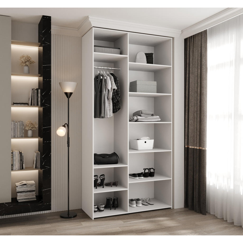 Thumbnail - Abiks Möbel Drehtürenschrank, Weiß, Gold, Metall, Nachbildung, 120x245.5x50 cm, Schlafzimmer, Kleiderschränke, Drehtüren...
