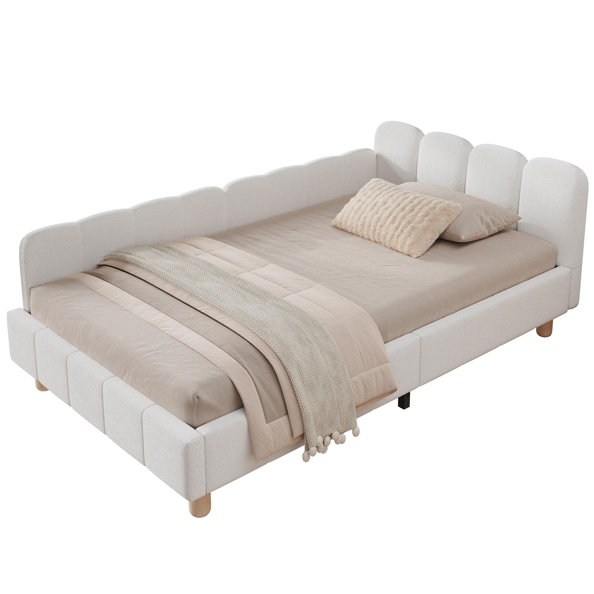 KINDERBETT 90/200 mit Rausfallschutz und gepolstertem Kopfteil in Beige - Beige, Holzwerkstoff/Textil (90/200cm) - EVRYAE