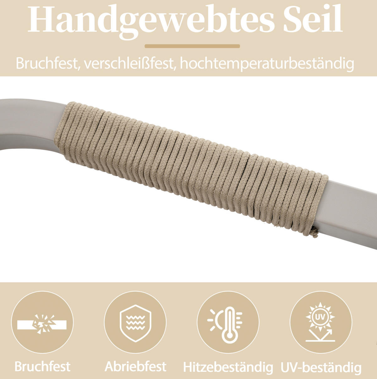 GARTENMÖBEL-SET mit Ecksofa, Couchtisch, Seilgeflecht und Glasplatte, Beige - Beige, Metall - Redom